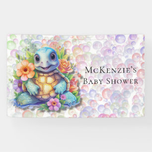 Niedliche Blumenschildkröte und Bläschen Babydusch Banner