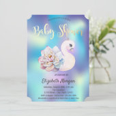 Niedliche Blumenschwan-Holographic Baby-Dusche Einladung (Stehend Vorderseite)