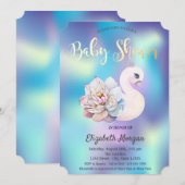 Niedliche Blumenschwan-Holographic Baby-Dusche Einladung (Vorne/Hinten)
