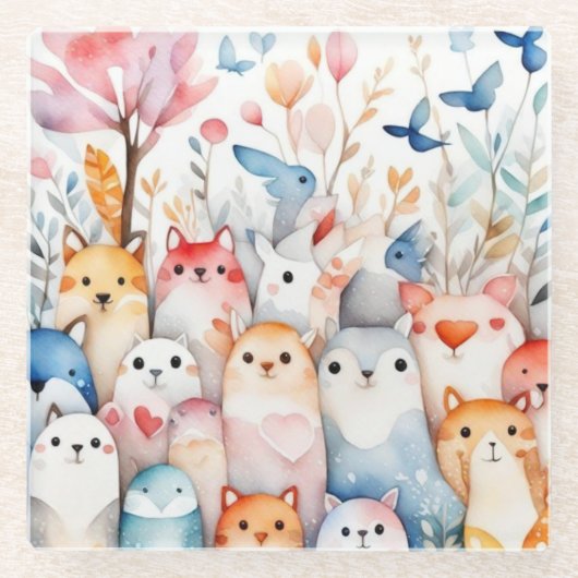 Niedliche Blumentiere niedliche Gestaltung Glasuntersetzer (Vorderseite)