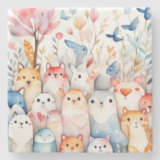 Niedliche Blumentiere niedliche Gestaltung Steinuntersetzer (Vorderseite)