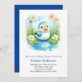 Niedliche Blumenwasser Duck Boy Babydusche Einladung (Vorne/Hinten)