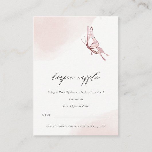 Niedliche Blush Butterfly Diaper Raffle Babydusche Begleitkarte (Vorderseite)