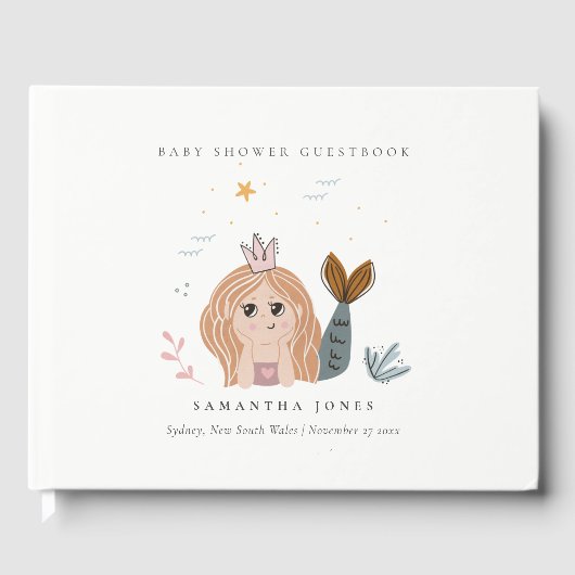 Niedliche Blush Sea Meerjungfrau Girl Babydusche Gästebuch (Vorderseite)