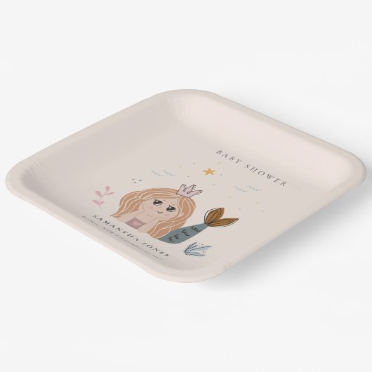 Niedliche Blush Sea Meerjungfrau Girl Babydusche Pappteller (Gewinkelt)