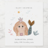 Niedliche Blush Sea Meerjungfrau Girl Babydusche Weinetikett (Einzelnes Label)