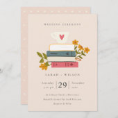 Niedliche Blush Stack Books Blues Hochzeit Einladu Dankeskarte (Vorne/Hinten)