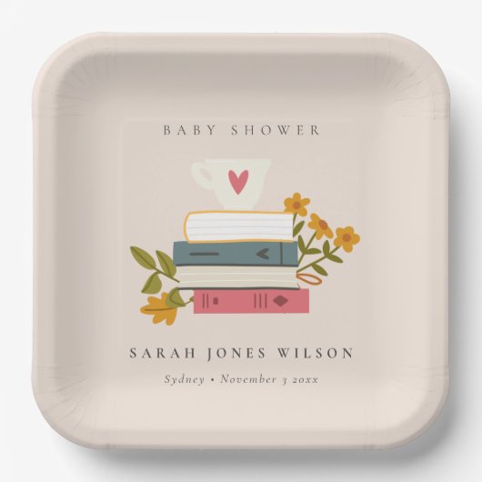 Niedliche Blush Storybooks Floral Baby Dusche Pappteller (Vorderseite)