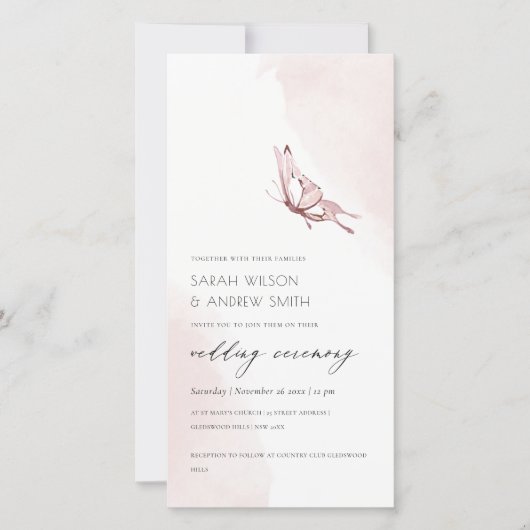 NIEDLICHE BLUSH WATERCOLOR BUTTERFLY WEDING INVITE DANKESKARTE (Vorderseite)