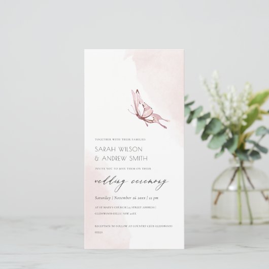 NIEDLICHE BLUSH WATERCOLOR BUTTERFLY WEDING INVITE DANKESKARTE (Stehend Vorderseite)