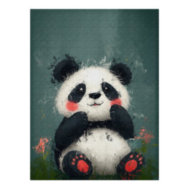 Niedliche Blushing Panda - Digitale Malerei Poster