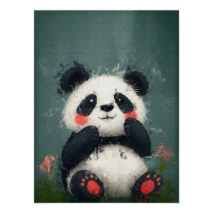 Niedliche Blushing Panda - Digitale Malerei Poster