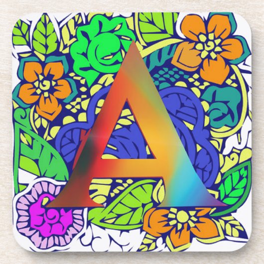 Niedliche Blüte Ein mit Monogramm Muster Mädchen Untersetzer (Vorderseite)