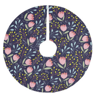 Niedliche Blüte: Farbenfrohe Blume Muster. Polyester Weihnachtsbaumdecke