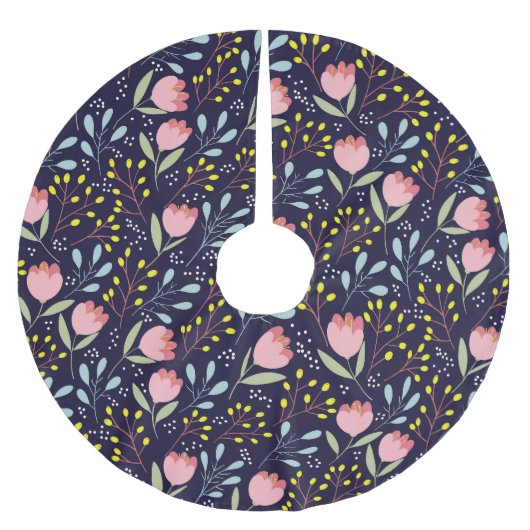 Niedliche Blüte: Farbenfrohe Blume Muster. Polyester Weihnachtsbaumdecke (Vorderseite)