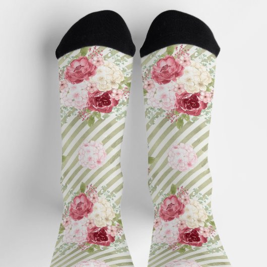 niedliche Blüte mit grünen Streifen gürtelgesäumte Socken (Oben)