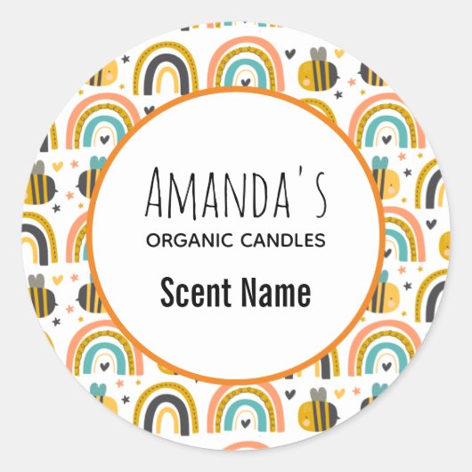 Niedliche Blütenbiene und Regenbogen-Musterkerze Runder Aufkleber (Vorderseite)
