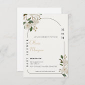 Niedliche Blütendusche aus Weiß und Braun Einladung (Vorne/Hinten)