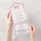 Niedliche Blütenfarbe Rosa Coquette Bow Babydusche All In One Einladung (Abreißen)