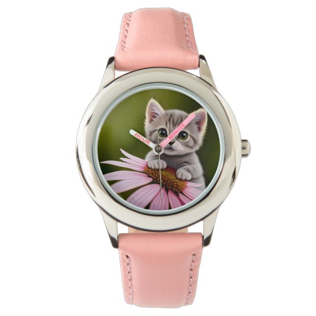 Niedliche Blütenkatze Armbanduhr (Vorderseite)