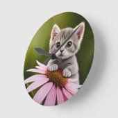 Niedliche Blütenkatze Runde Wanduhr (Winkel)