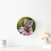 Niedliche Blütenkatze Runde Wanduhr (Zuhause)