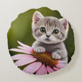Niedliche Blütenkatze Rundes Kissen (Rückseite)