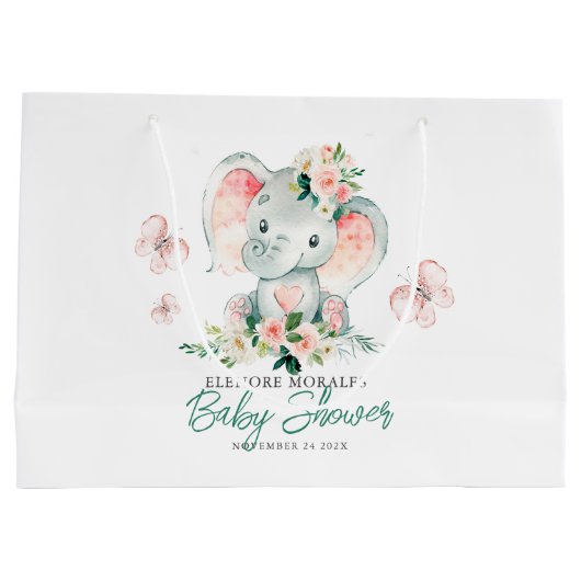 Niedliche Blütenlephant-Babydusche Große Geschenktüte (Rückseite)