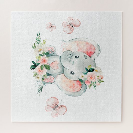Niedliche Blütenlephant-Babydusche Puzzle (Horizontal)