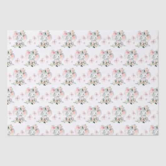 Niedliche Blütenlephant-Babydusche Seidenpapier (Vorderseite)