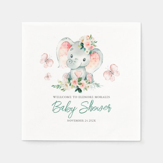 Niedliche Blütenlephant-Babydusche Serviette (Vorderseite)