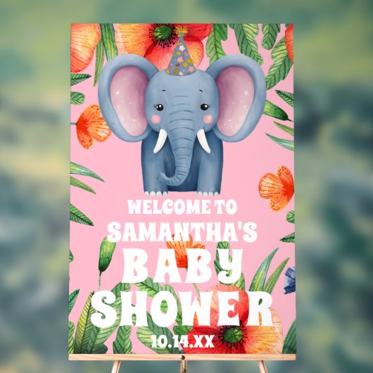 Niedliche Blütenlephant Pink Babydusche Empfang Acrylschild (Neutral)