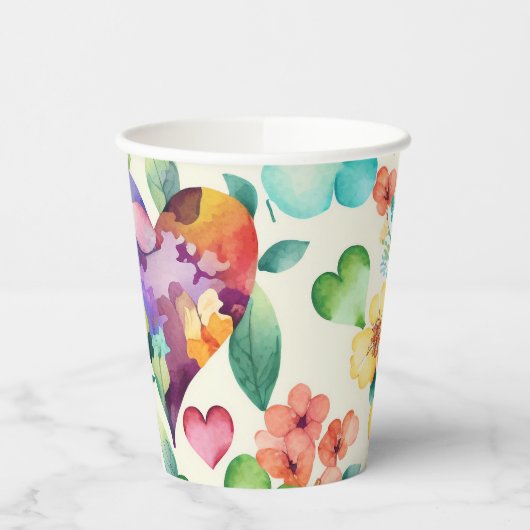 Niedliche Blütenmuster im Wasserfarben Pappbecher (Links)