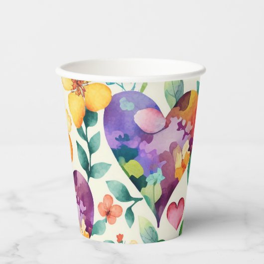 Niedliche Blütenmuster im Wasserfarben Pappbecher (Vorderseite)
