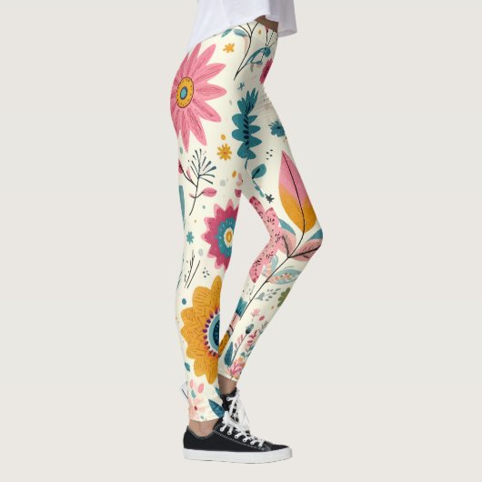 Niedliche Bohemische Blume Federn drucken Leggings (Rechts)