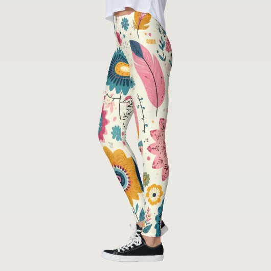 Niedliche Bohemische Blume Federn drucken Leggings (Links)
