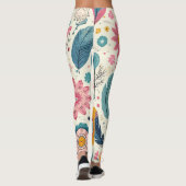 Niedliche Bohemische Blume Federn drucken Leggings (Rückseite)