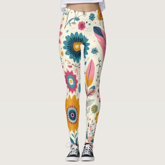 Niedliche Bohemische Blume Federn drucken Leggings (Vorderseite)