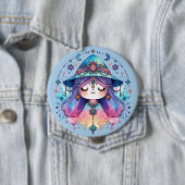 Niedliche Bohemische Königin mit blauem Hintergrun Button (Beispiel)