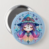 Niedliche Bohemische Königin mit blauem Hintergrun Button (Vorne & Hinten)
