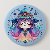 Niedliche Bohemische Königin mit blauem Hintergrun Button (Vorderseite)