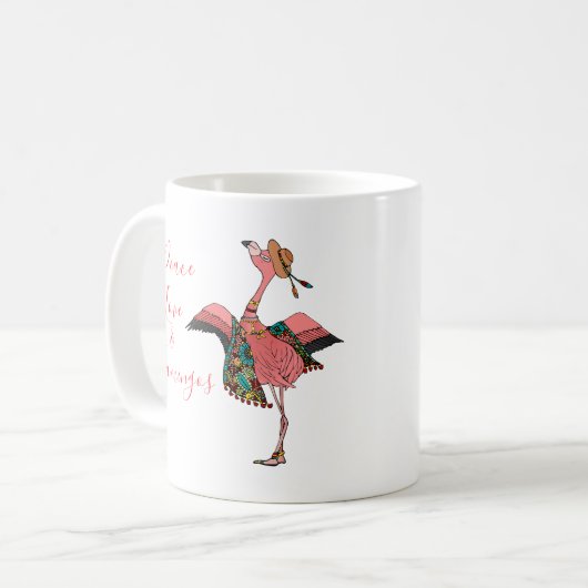 Niedliche Bohemische Peace Liebe & Flamingo Kaffee Kaffeetasse (Vorderseite Links)