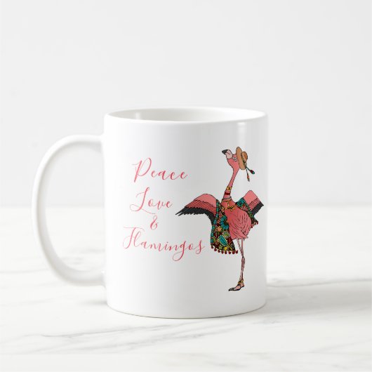 Niedliche Bohemische Peace Liebe & Flamingo Kaffee Kaffeetasse (Links)