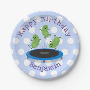 Niedliche Bohnen Springen Trampolin Cartoon Abbild Pappteller