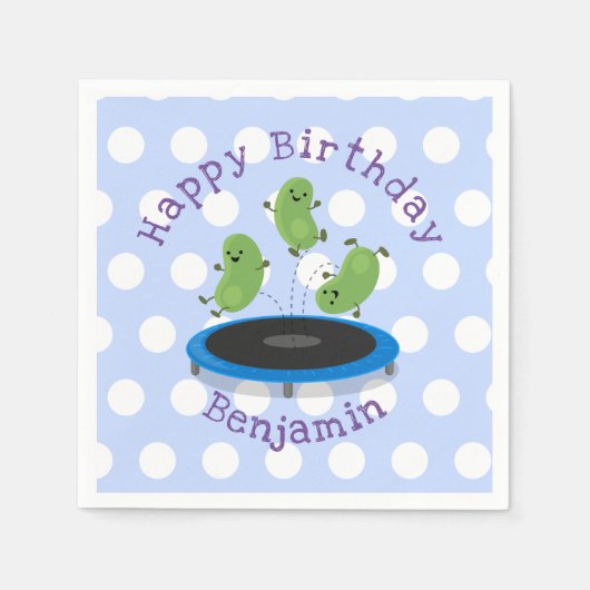 Niedliche Bohnen Springen Trampolin Cartoon Abbild Serviette (Vorderseite)