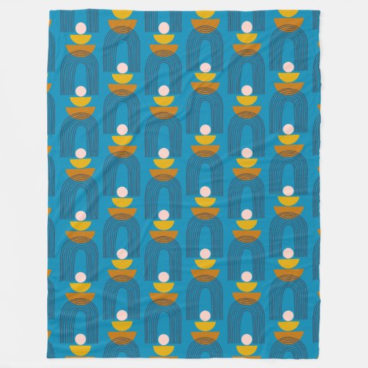 Niedliche Boho-Arkadenformen in Blau und Gelb Fleecedecke (Vorderseite)