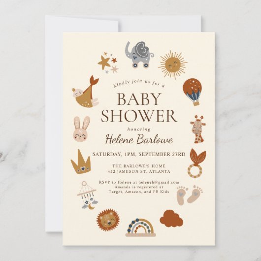 Niedliche Boho Babydusche Einladung (Vorderseite)