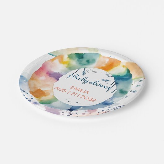 Niedliche BOHO Babydusche Pappteller (Schrägansicht)