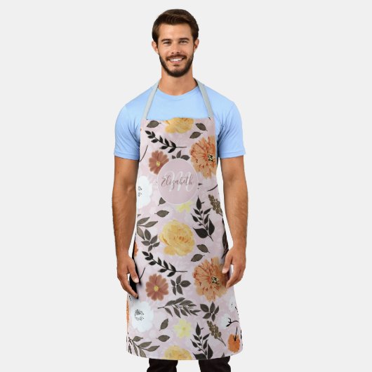 Niedliche Boho-Blume Herbst-botanisches Design Schürze (Getragen)