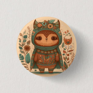 Niedliche Boho-Blütenuhu Button